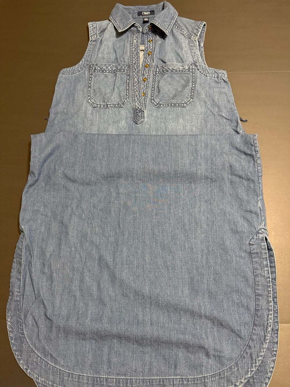 Chaps Denim Shirt Dress Size S Blue Chambray Sleeveless Maxi